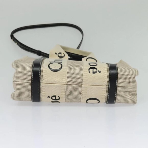 Chloe Woody Small Hand Bag Canvas 2way Beige Silver Auth am8330 - Picture 12 of 16
